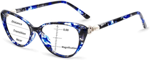 MARE AZZURO Progressive Blue Light Blocking Reading Glasses, Multifocus Readers 0-4.0 (Blue, 250)