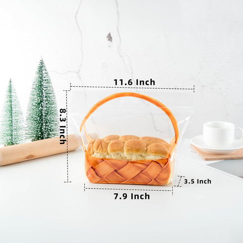 Roppolo 50 7.9 Inch Packaging pcs Large Clear Bread Plastic Bags with Handle, Sealing Zipper Loaf with Basket Pattern