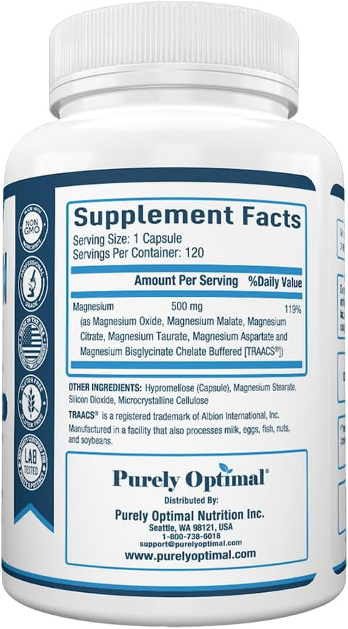 Purely Optimal Magnesium Complex - High Absorption 6 Forms Magnesium for Sleep Support, Stress Relief, 120 Capsules