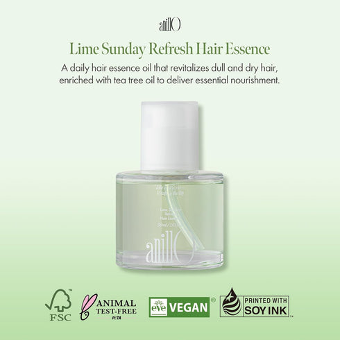 Lime Sunday Refresh Hair Essence with Vitamin C, Tea Tree Leaf Oil, Green Mint for Enhancing Hair Vitality and Protect Healthy Hair, Lime Citrus Scent, Paraben Free (50ml / 1.69 fl. Oz)