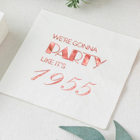 Crisky 70th Birthday Cocktail Napkins, Rose Gold for Women, 50 Pcs Disposable Napkins for 70th Birthday Party