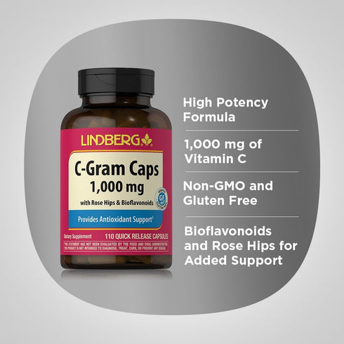 Piping Rock Vitamin C, 1000mg, 110 Capsules with Bioflavonoids & Rose Hips, Non-GMO, Gluten Free Supplement