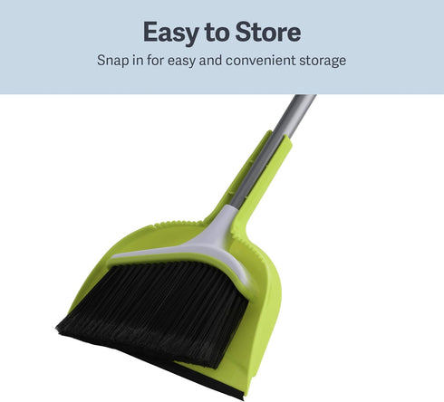 Casabella Broom & Dustpan Set, 44-Inch Angled Broom with Snap-On Dustpan for Tile, Wood, and Laminate Floors