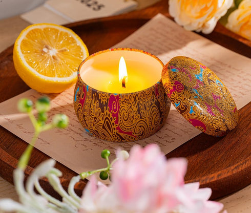 Set 4 Pack 8% 120H Candles Gift for Women, Scented Candles with Essential Oils, Long Lasting Aromatherapy Candles