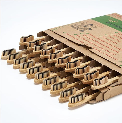 20 Count Bamboo Toothbrushes - Soft + Medium Natural Wood Toothbrushes, Eco-Friendly & Biodegradable