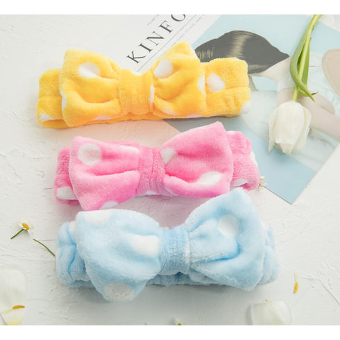 Spa Headband - Bow Makeup Headband Soft Coral Fleece for Women Girls, Cute Elastic Hair Band, Pack of 10