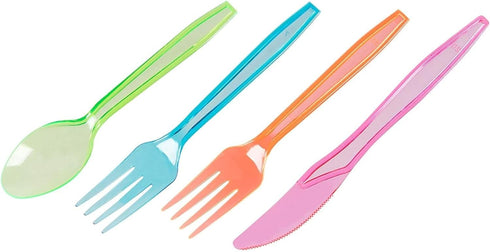 Juvale Rainbow Plastic Silverware Set, Neon Forks, Knives, Spoons (144 Pieces)