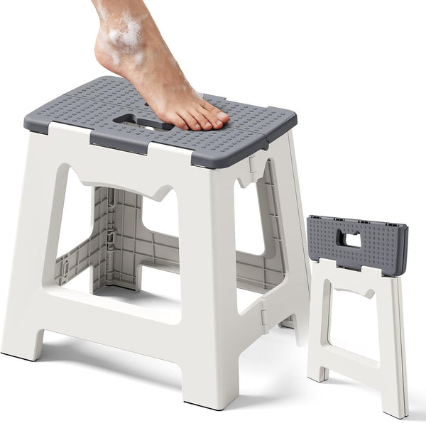 Kzeirm Foldable Shower Stool for Shaving Legs, Plastic Foot Rest Stools to Shave