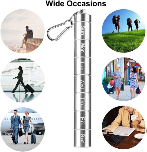 Portable Pill Case Keychain Waterproof, 7 Days Pill Holder Travel Container, Airtight Organizer for Outdoor Camping