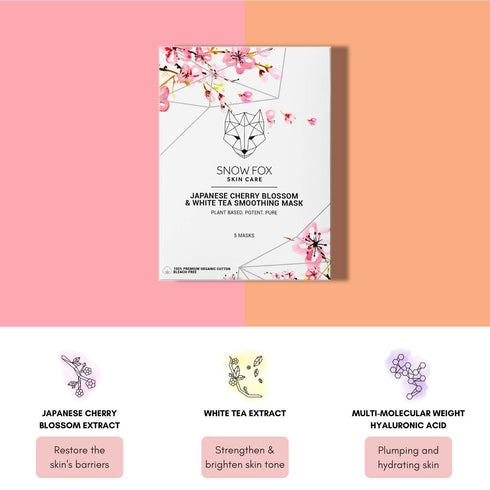 Snow Fox Japanese Cherry Blossom & White Tea Smoothing Mask – 1 Pack Skin Texture Enhancing for Smooth, Bright and Glossy Skin"Glass Skin"