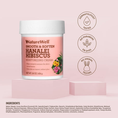 NATURE WELL Hanalei Hibiscus Moisturizing Cream - 16 Oz Face & Body Cream Infused with Natural Oils & Extracts