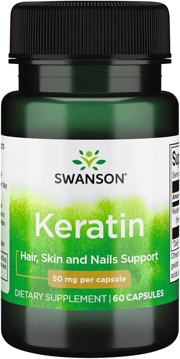 Swanson Keratin 60 Capsules, 50mg Each, Natural Supplement for Healthy Joints, Hair, Skin & Nails