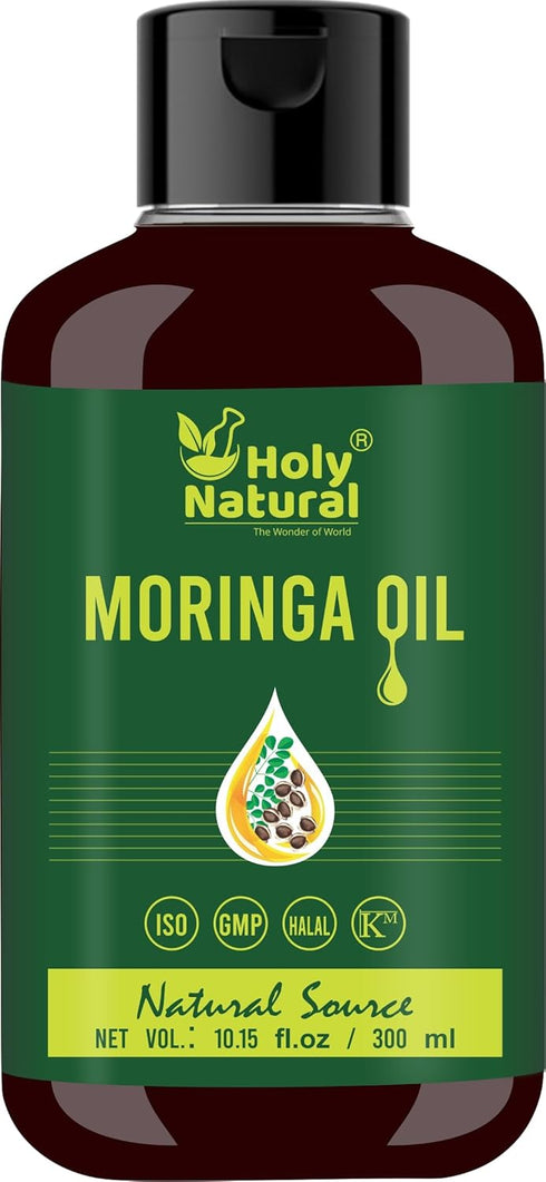 Holy Natural's Moringa Oil - 10.15 fl oz/300ml, Pure & Natural, Cold Pressed Virgin for Skin, Hair, and Body