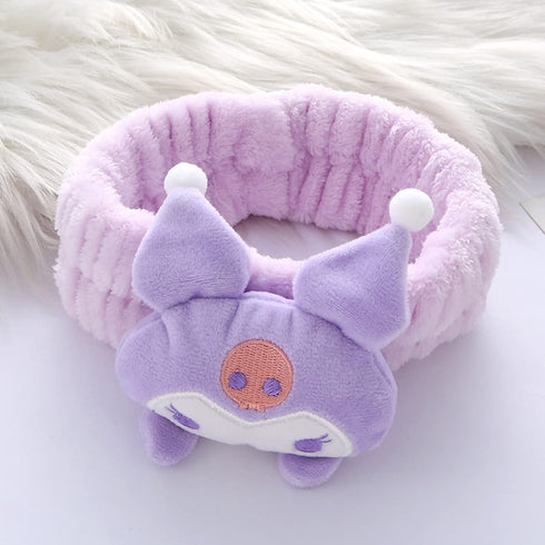 Kawaii Spa Headband for Washing Face, Cute Purple Headband for Makeup and Party