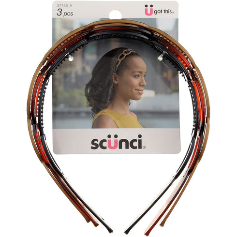 Scunci Effortless Beauty Skinny Plastic Headbands for Women, 3 Packs of 4 Count = 12 Count