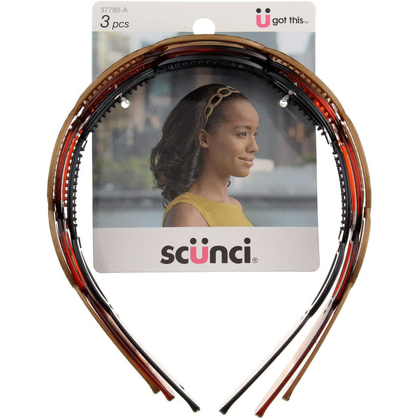 Scunci Effortless Beauty Skinny Plastic Headbands for Women, 3 Packs of 4 Count = 12 Count