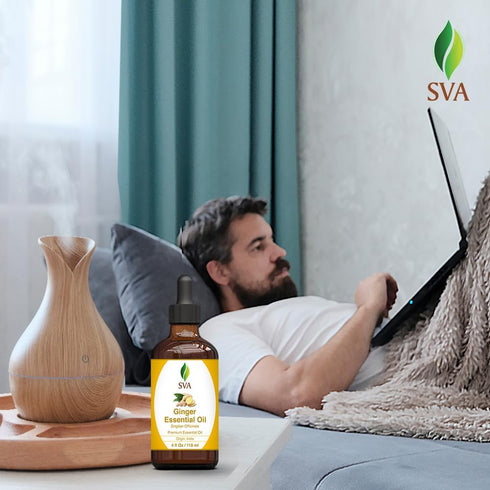 SVA Ginger Essential Oil, 4 Fl Oz, 100% Natural for Diffuser, Hair Care, Skin Care, Aromatherapy, with Dropper