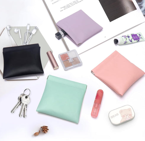 4pcs Pocket Cosmetic Bag for Women, Portable Waterproof Leather Organizer Pouch, Mini PU Leather Pouches for Travel
