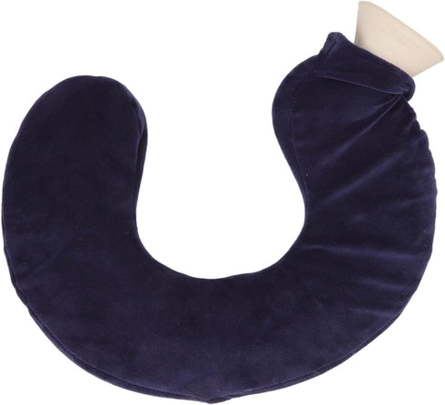 Jauarta U Shaped Hot Water Bottle Warm Neck Soft Rubber Hot Water Bag with Detachable Cloth Cover (Navy Blue)