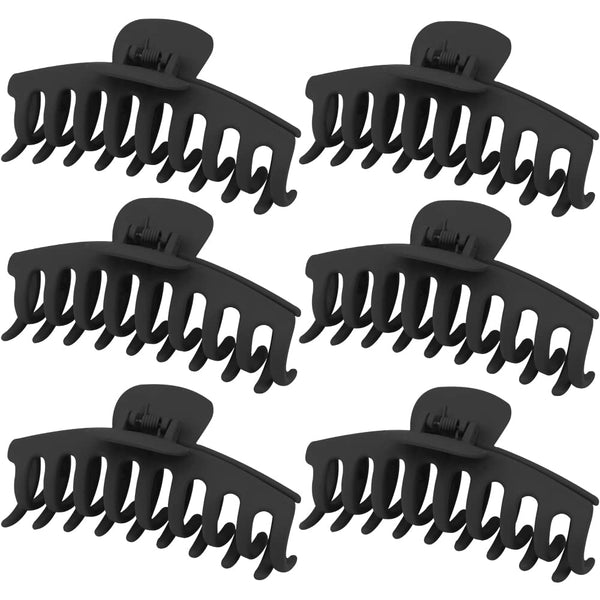 WHAVEL 6PCS Matte Plastic Large Black Hair Claw Clips, Non-slip Jaw Clips for Thick Hair, Women and Girls