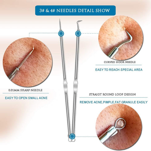 6PCS Dual Heads Blackhead Remover Kit, Pimple Comedone Extractor, Acne Blemish Removal, Premium Stainless Steel,