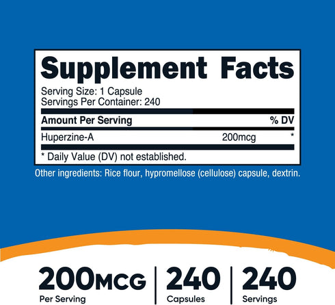 Nutricost Huperzine A Capsules 200mcg, 240 Capsules - Non-GMO, Vegetarian Friendly