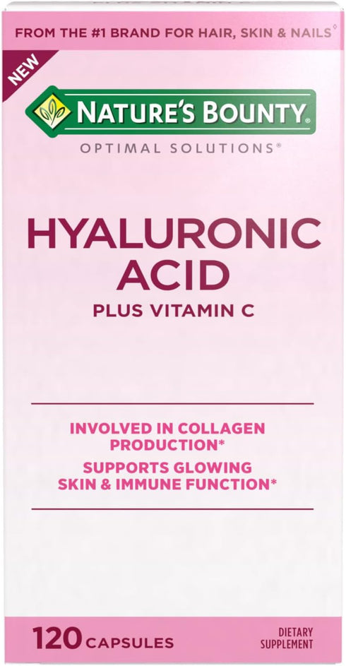 Nature's Bounty Optimal Solutions Hyaluronic Acid, 120 Capsules - Supports Glowing Skin and Immune Function with