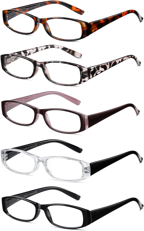 Blue Light Blocking Reading Glasses, 5-Pack for Women with Comfort Spring Hinges, Anti UV/Glare Readers 2.00