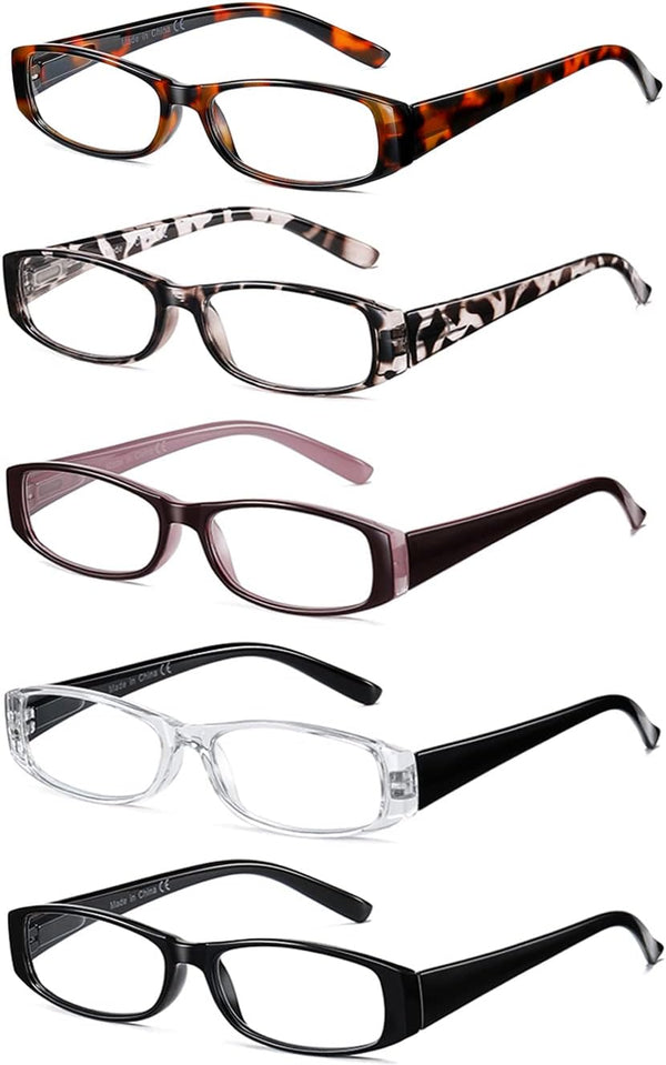 Blue Light Blocking Reading Glasses, 5-Pack for Women with Comfort Spring Hinges, Anti UV/Glare Readers 2.00
