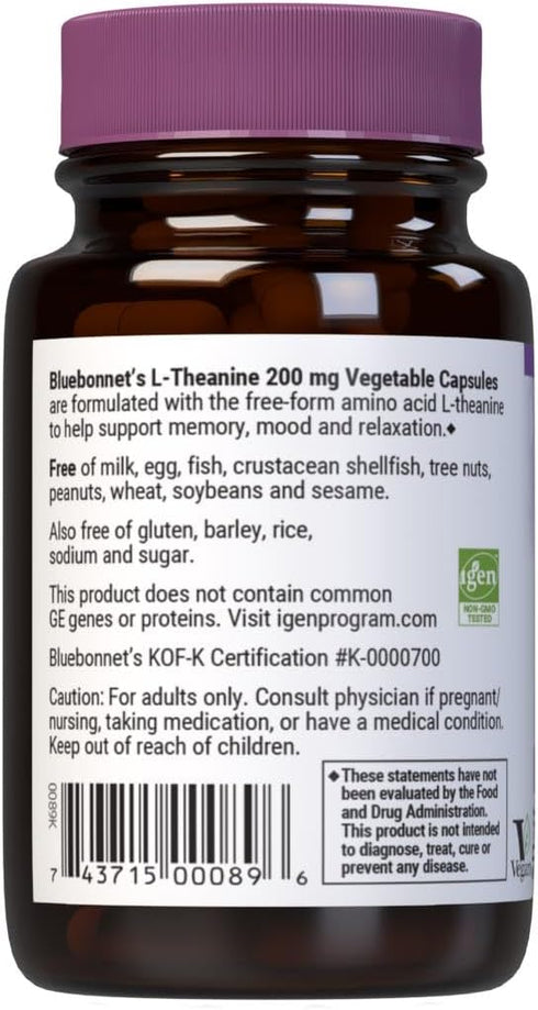 L-Theanine 200 mg, 30 Count by Bluebonnet Nutrition