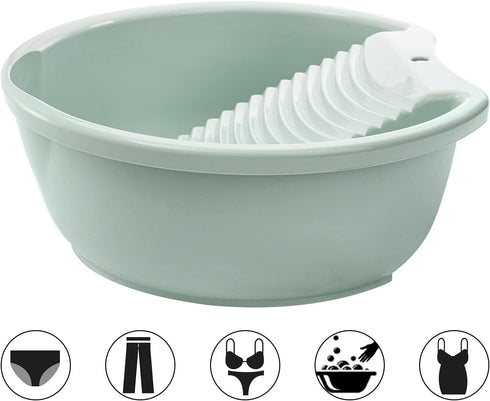 SOUJOY 2 Pack Washboard Basin: Plastic Non-Slip Washtub with Integrated Washboard for Hand Washing Clothes.