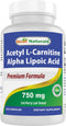 Best Naturals Acetyl L-Carnitine and Alpha Lipoic Acid, 750 mg, 120 Capsules