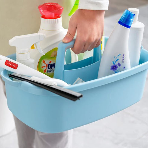 Large Portable Cleaning Supplies Caddy, Shower Basket Organizer with Handle, Plastic Bucket for Bathroom, Blue