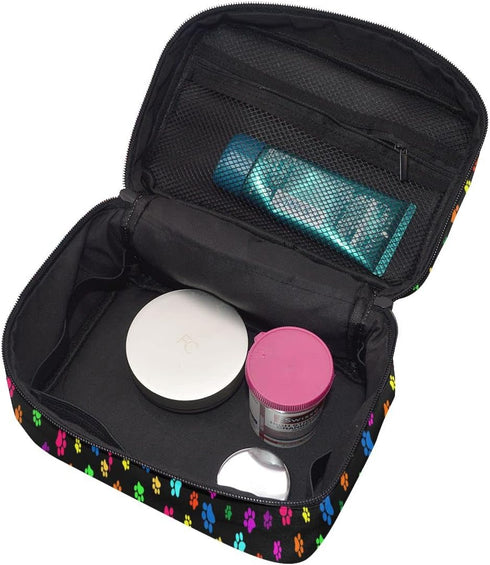 Travel Cosmetic Bag for Women, Colorful Dog Paw Print Toiletry Makeup Pouch Organizer Storage Tote Case