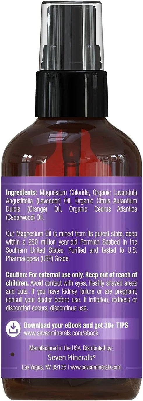Seven Minerals Relaxing Leg Magnesium Spray, 4 fl oz - Essential Oils Blend of Orange, Cedarwood, & Lavender