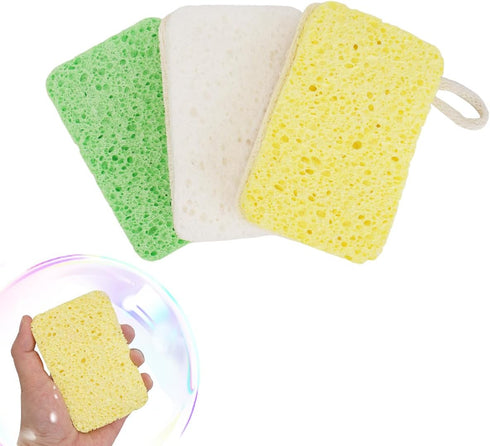 3 Natural Cellulose Loofah Sponges - Biodegradable, Scratch Resistant Kitchen Cleaning Sponges, Eco-Friendly