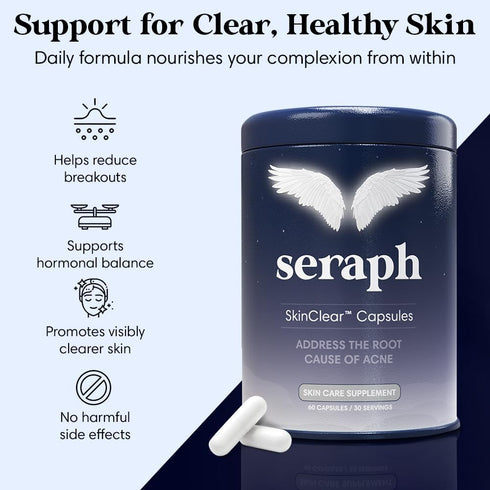 Seraph 60 Acne Supplement - Hormonal Acne Pills Treatment - Pimple Supplements for Women - Skin Clear Capsules