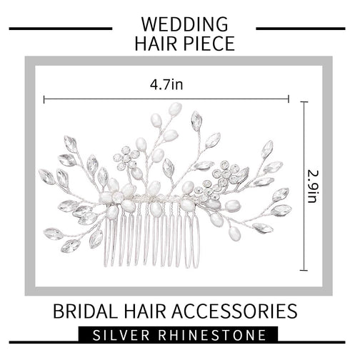 Wedding Hair Comb, Pearl Bride Headpieces Rhinestone Bridal Hair Jewelry Side Accessories for Women and Girls