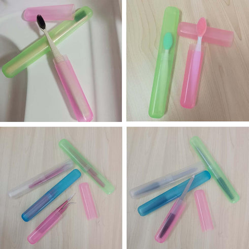 Medsuo 4pcs Plastic Toothbrush Case, Travel Cover Holder, Storage (Pink, Blue, Green, White)