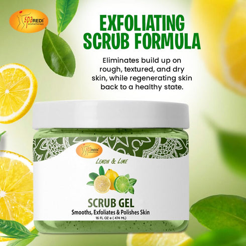 SPA REDI Exfoliating Scrub Pumice Gel - Lemon & Lime, 16 Oz for Manicure, Pedicure, and Body Exfoliation