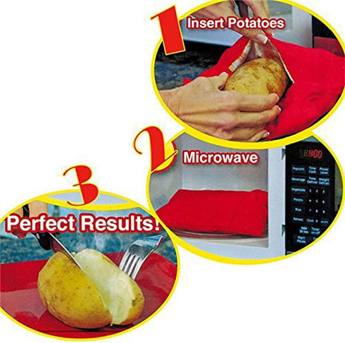 4 PCS Red Microwave Potato Bag, Reusable Microwave Cooker Bag for Baked Sweet Potato, Kitchen Pouch