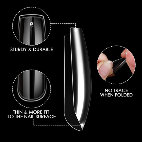 Short Square Nail Tips for Nail Extensions, 360pcs Pre Etched Gel Fake Nails Tips for Women, DIY French Style Salon at