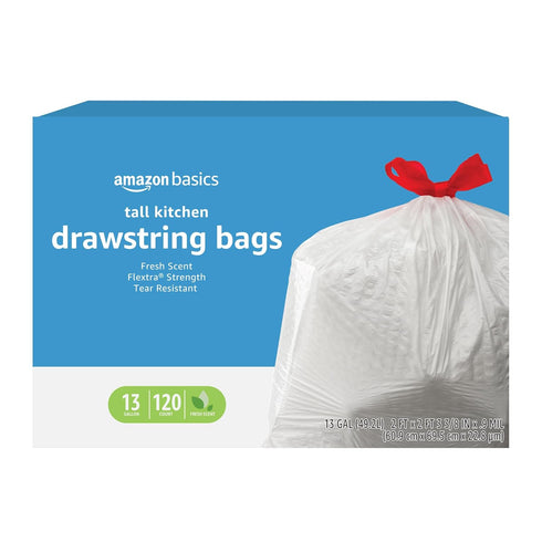 Amazon Basics Flextra Tall Kitchen Trash Bags - Fresh Scent, 13 Gallon, 120 Count
