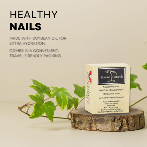 Karma Organic Unscented Nail Polish Remover Wipes, 100% Soy Based, Non-Toxic, Vegan, Cruelty-Free – Pack of 10