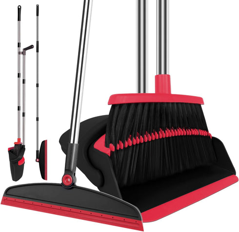 Broom with Dustpan Combo Set and Silicone Air Broom Kit, 51" Long
