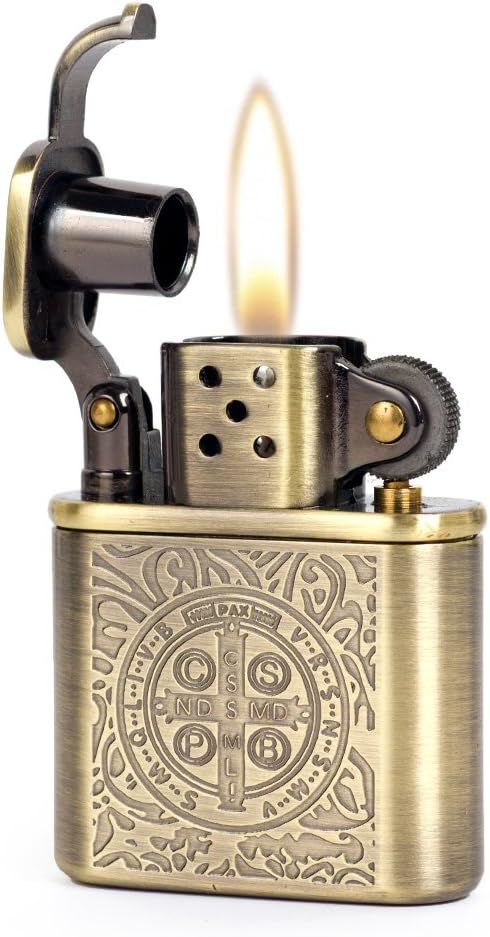 Bronzy Carved Constantine Antique Style Petrol Kerosene Lighter with Lift Arm