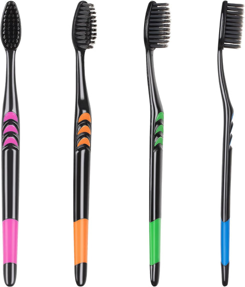Soft Toothbrush with Flexible Head - Gentle Care for Sensitive Teeth, Tapered Bristle Brush - Pack of 4 Variety Colors