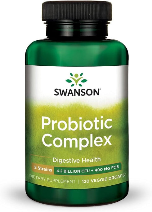 Swanson Probiotic Complex - 4.2 Billion CFU, 5-Strain Digestive Health Supplement with Prebiotic FOS - 120 Veggie DRcaps