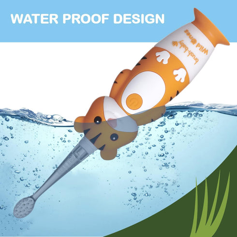 brush-baby WildOnes Kids Electric Toothbrush, Rechargeable, 1 Handle, 3 Brush Heads, USB Charging, Ages 0-10 (Tiger)