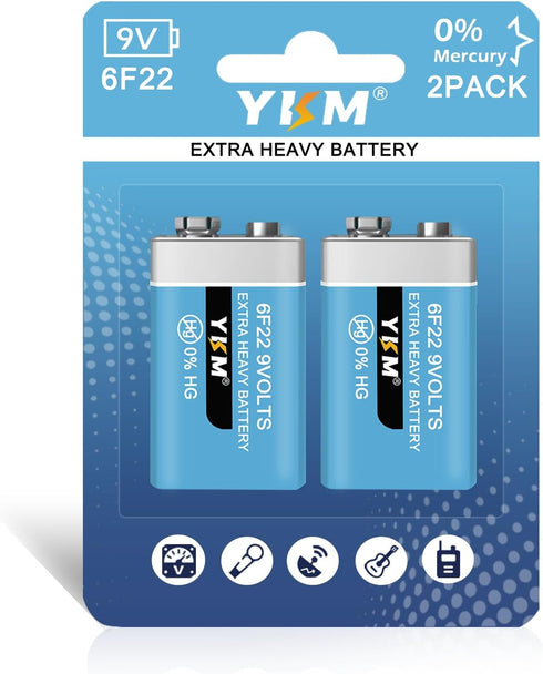 2 Pack 9V Batteries for Smoke Detector, Carbon Zinc 9 Volt Battery